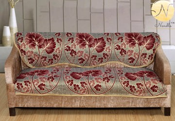 Nendle Poly Cotton Sofa Cover Set of 3+1+1 (Maroon, 5 Seater)